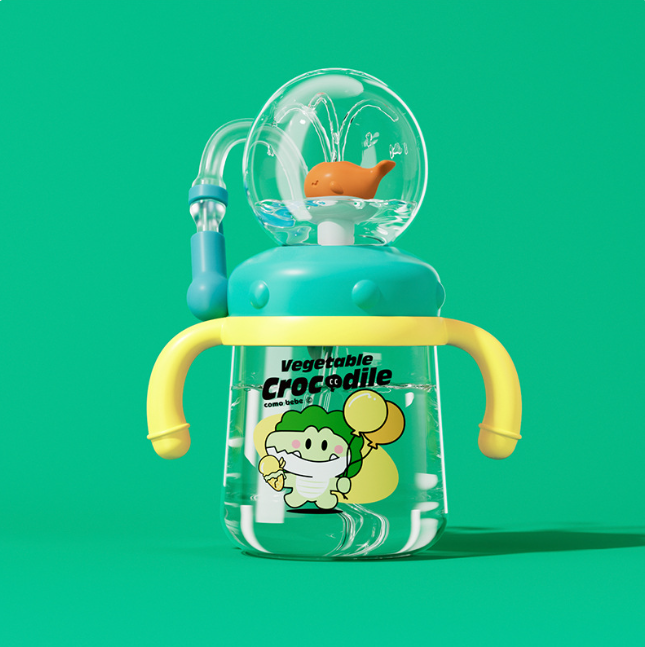 Children's Whale Cartoon Diving Fountain Water Bottle - Tritan Leakproof Sippy Cup