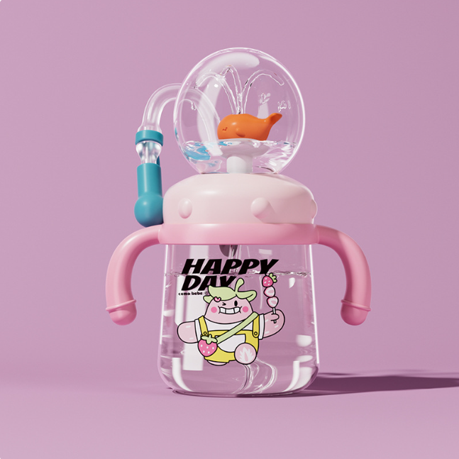 Children's Whale Cartoon Diving Fountain Water Bottle - Tritan Leakproof Sippy Cup