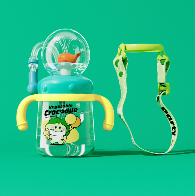 Children's Whale Cartoon Diving Fountain Water Bottle - Tritan Leakproof Sippy Cup