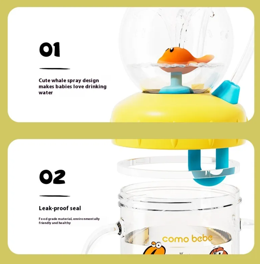 Children's Whale Cartoon Diving Fountain Water Bottle - Tritan Leakproof Sippy Cup